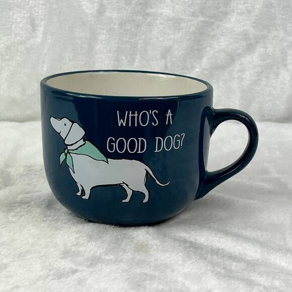 Who's A Good Dog Blue Ceramic Mug White Dachshund Dog Bandana Microwave Safe - Picture 1 of 9